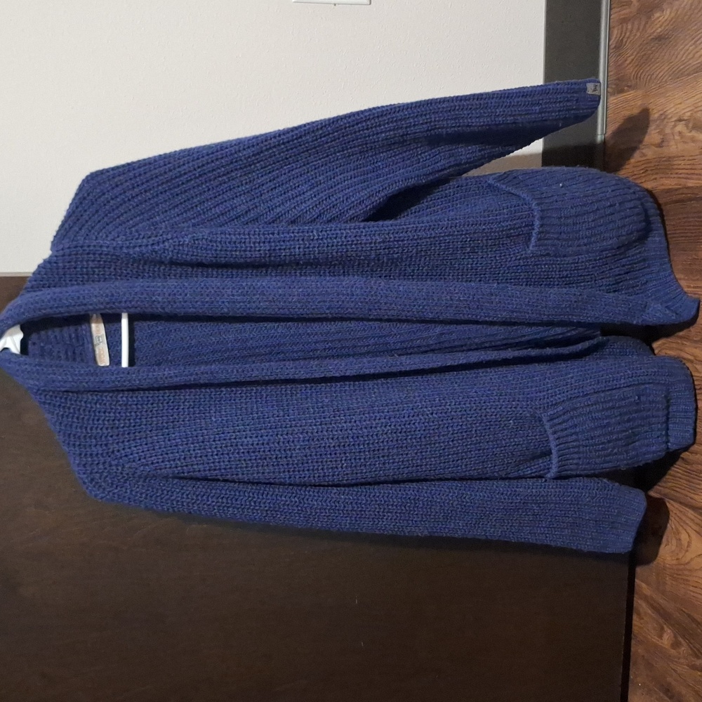 Wool House Denim Blue Knitted Woolen Cardigen - Men's - Open Front With Pockets